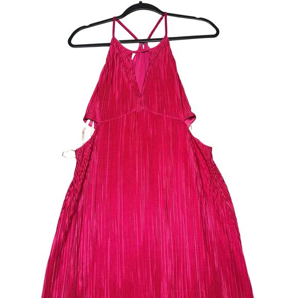 BCBGeneration Hot Pink Pleated Cutout Halter Maxi Dress Women’s Size 6 - Picture 5 of 6
